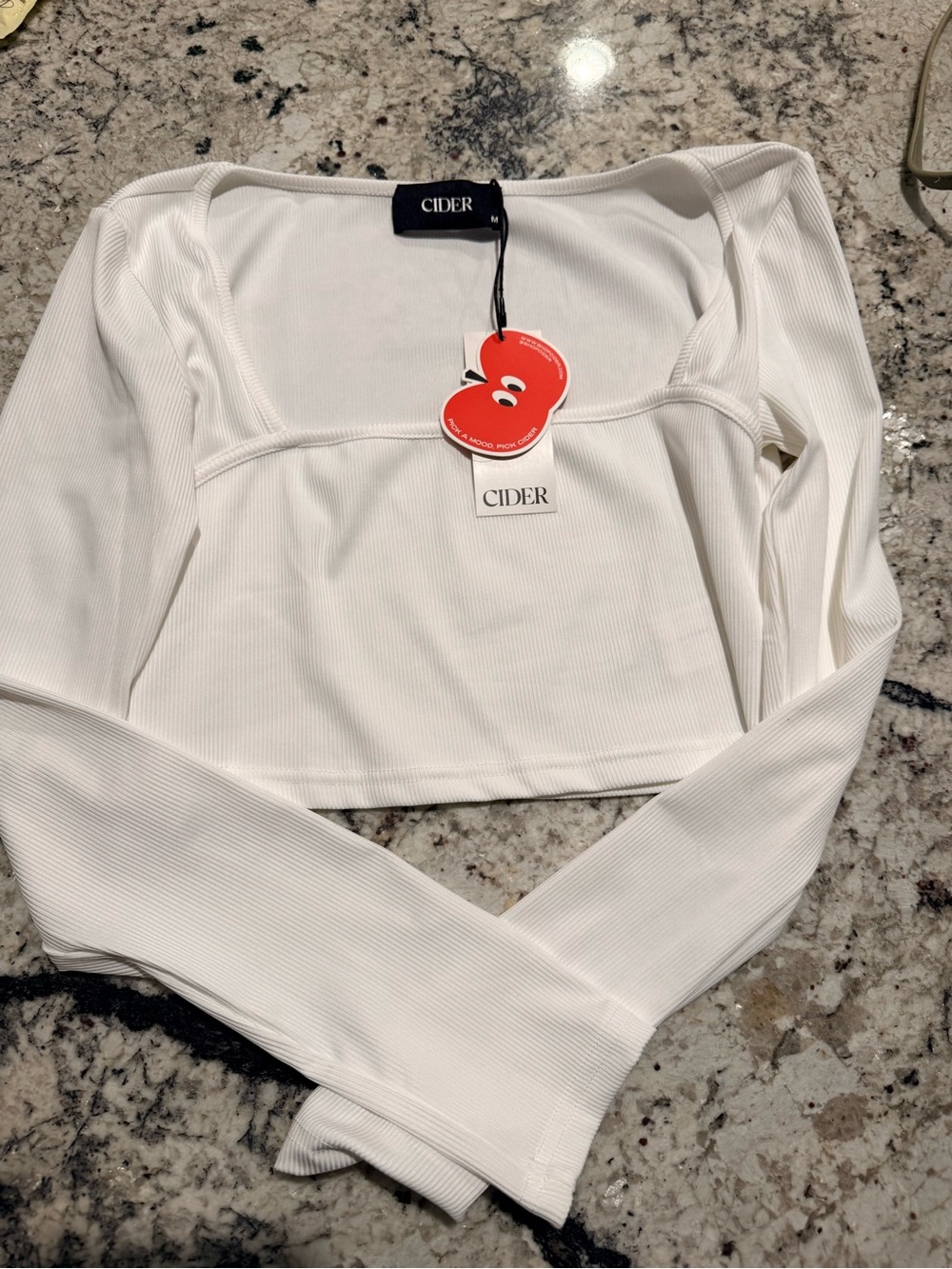 NWT Cider white Ribbed Long-Sleeve Square Neck Crop Top